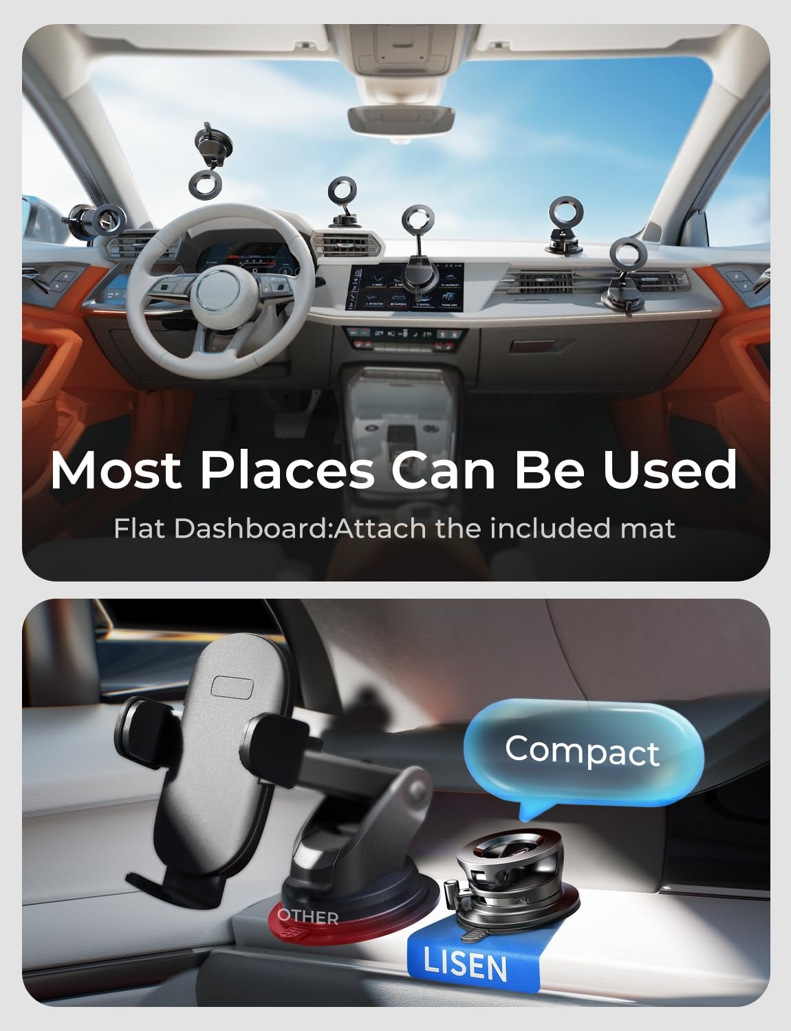 LISEN for Magsafe Car Mount, Magnetic Phone Holders for Your Car Vacuum, Phone Mount for Car Accessories for Women Men Jeep BMW, Suction Phone Holder