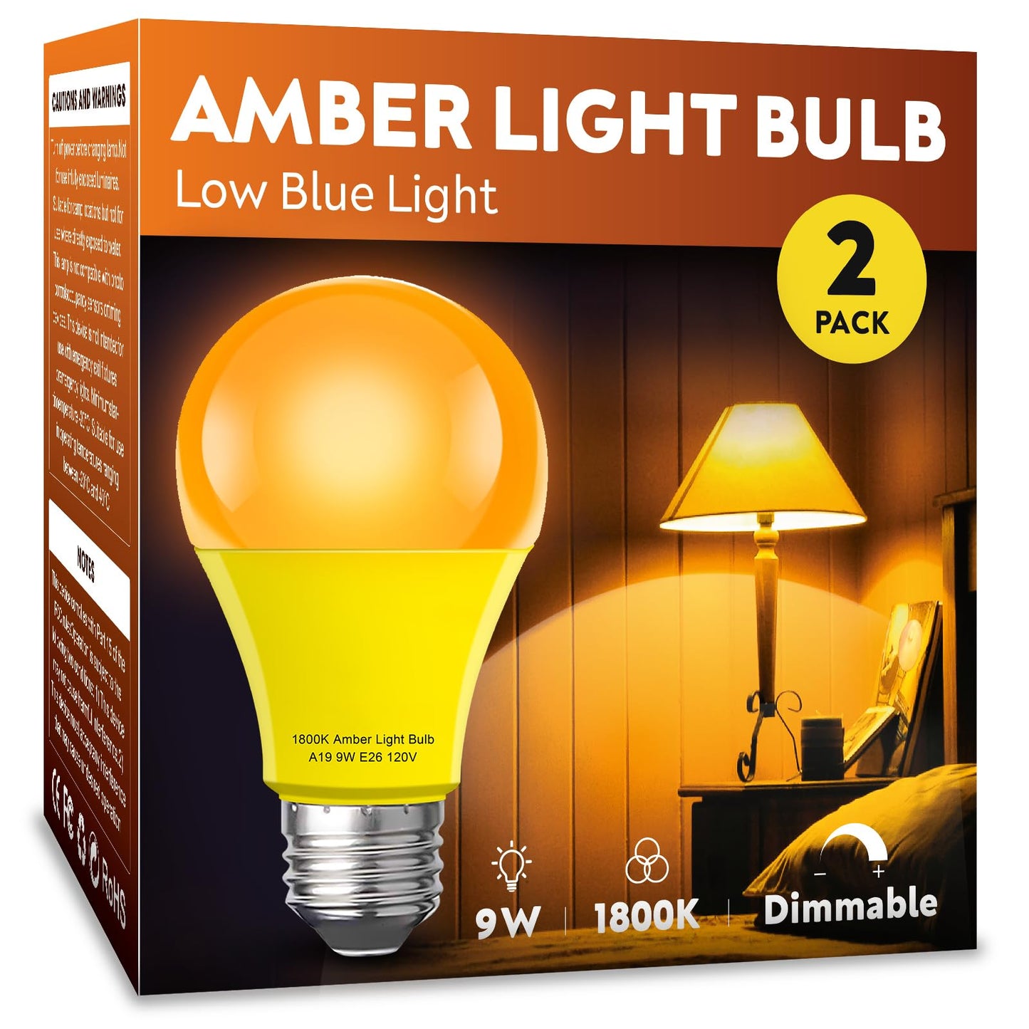 mfxmf Sleep Light Bulb 2 Pack Dimmable A19 9W 1800K Warm Light Bulbs