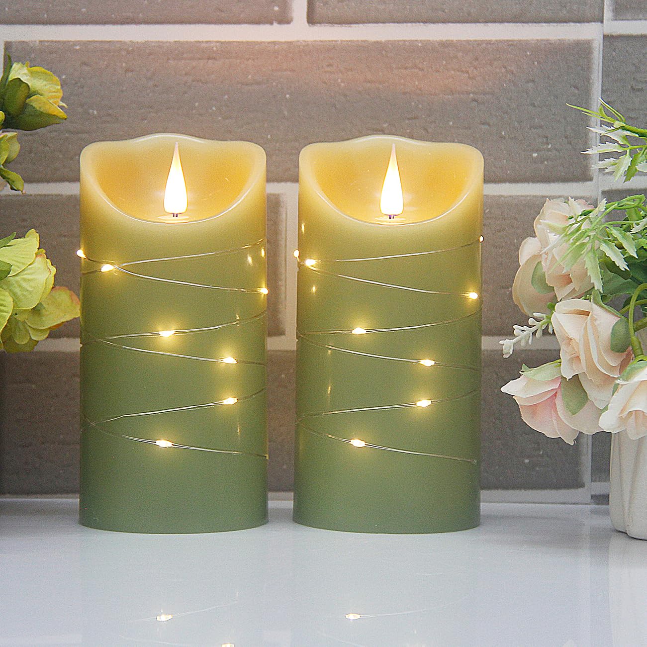 CFDECOR Flameless Candle with Timer,Battery Operated Flickering Led Candles with Remote,Realistic 3D Moving Flame Pillar Candles,Scalloped Edge,Real