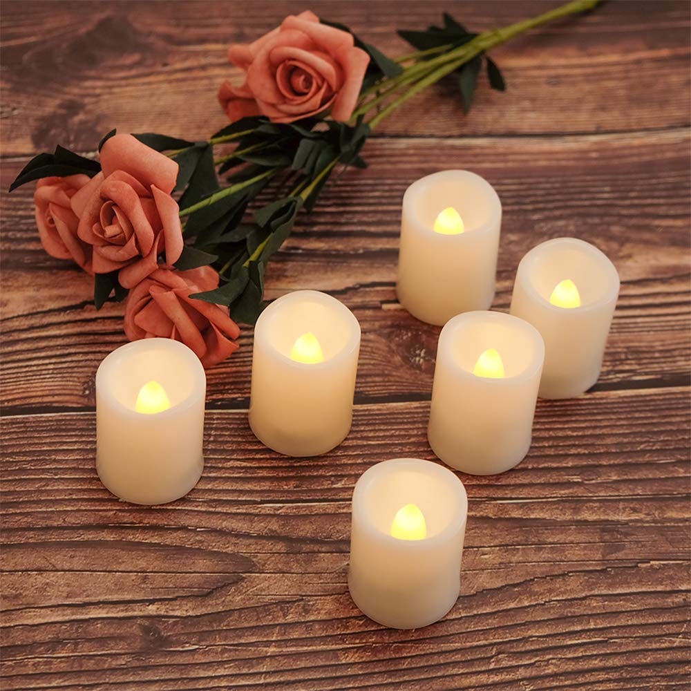 DRomance Flameless Flickering LED Votive Candles Remote and Timer, Battery Operated Tealights Battery Included, Amber Yellow Light 1.5 x 2 inch Set