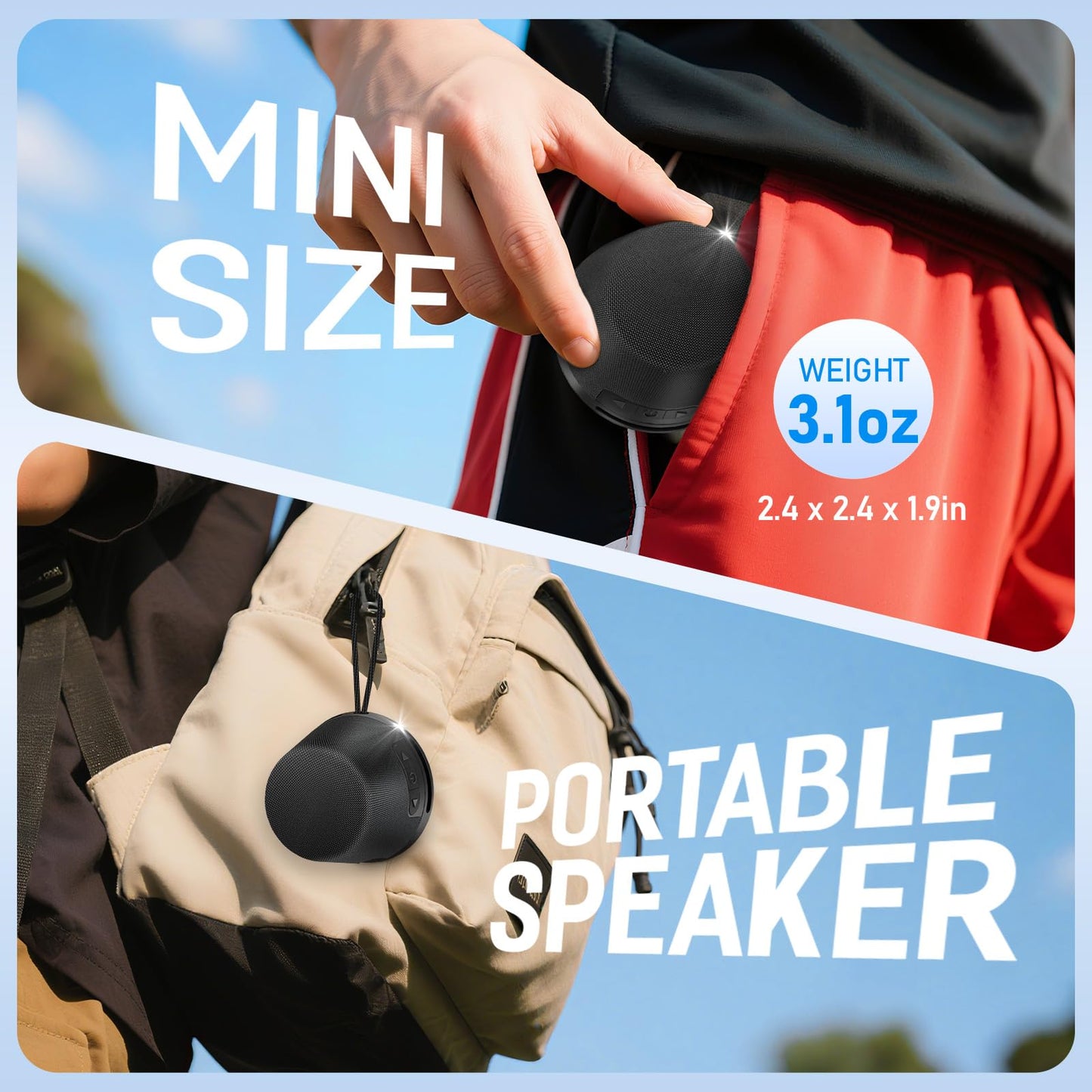 heetipuk IPX7 Waterproof Mini Bluetooth Speaker for Desk, Bathroom & Car, 12H Playtime, Powerful Sound and Punchy Bass, Lanyard, Portable Bluetooth