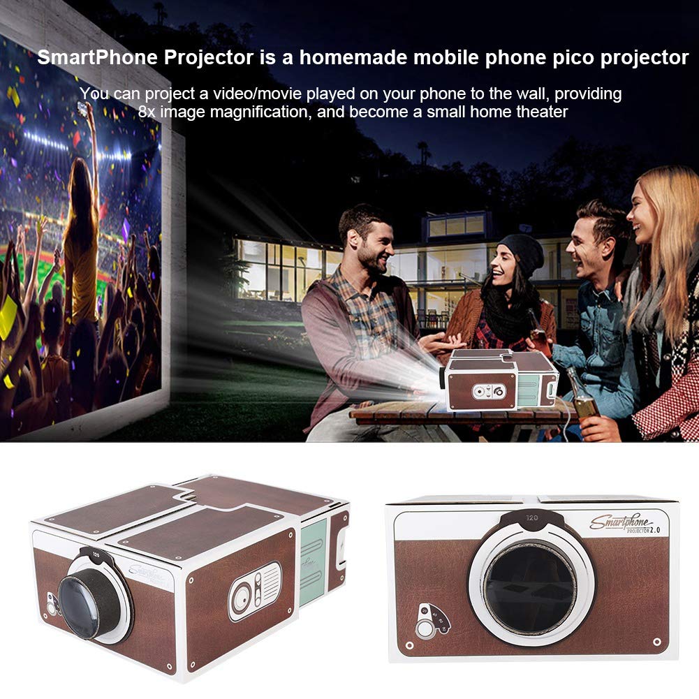 ASHATA Second Generation Mini Projector Proyector DIY Home Portable Smart Mobile Phone Projector for Home Cinema Brown