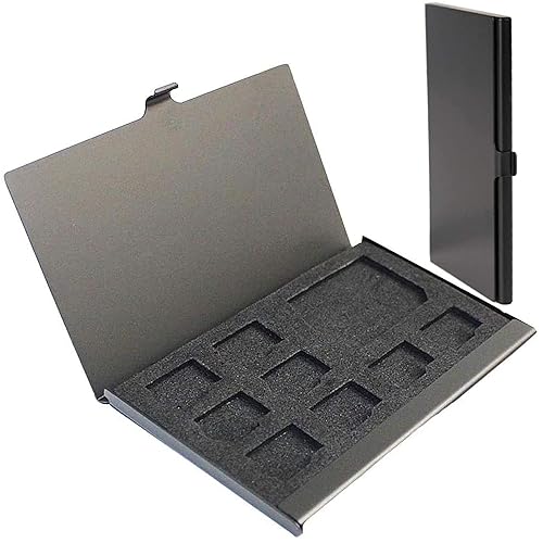 PCTC Aluminum Alloy Hard Shell 9 in 1 Memory Card Holder Case - 9 Slots for SD & TF Cards