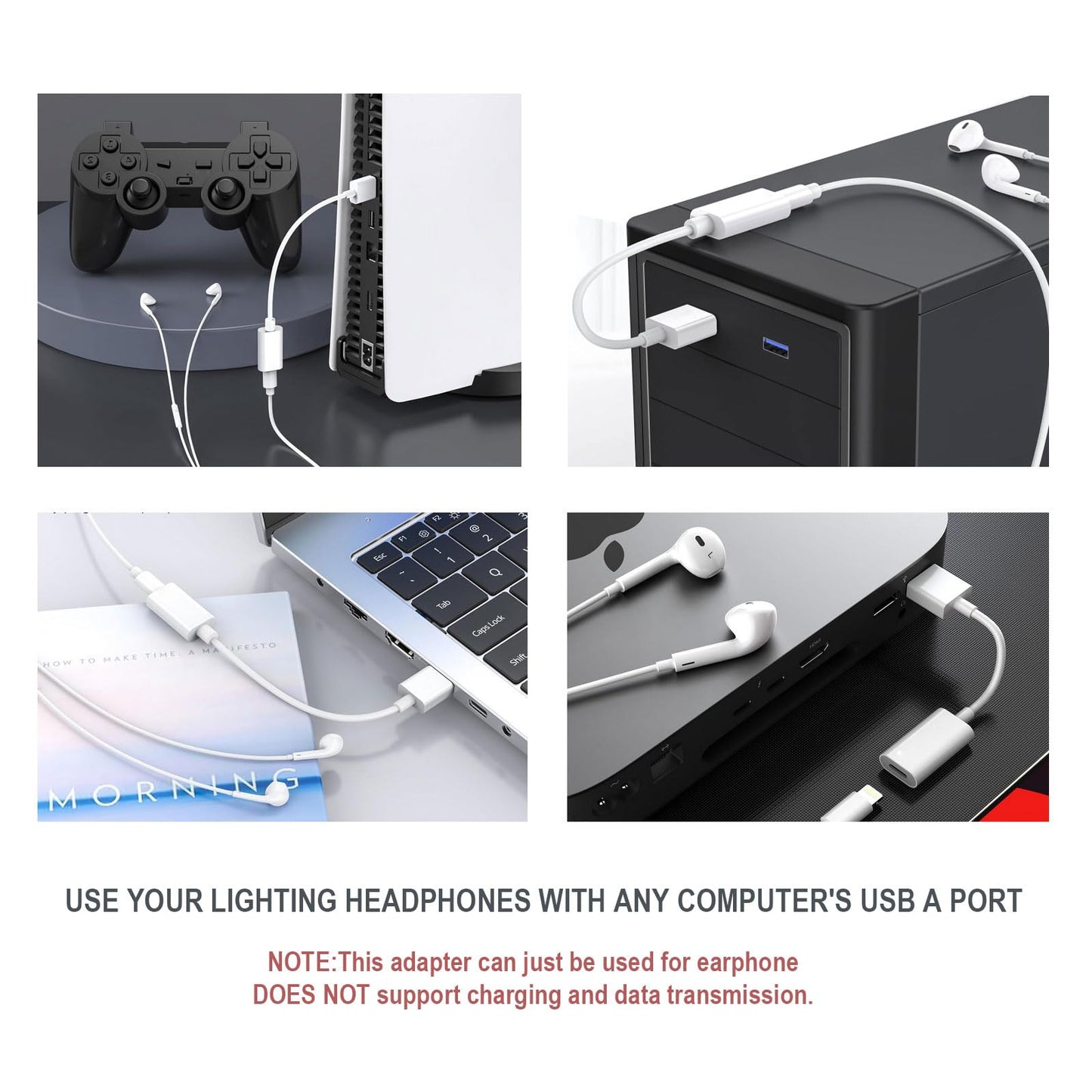 Fidioto USB Male to Lightning Female Audio Adapter Cable Type A to Lightning Dongle Converter Support Volume Control Mic Compatible with MacBook