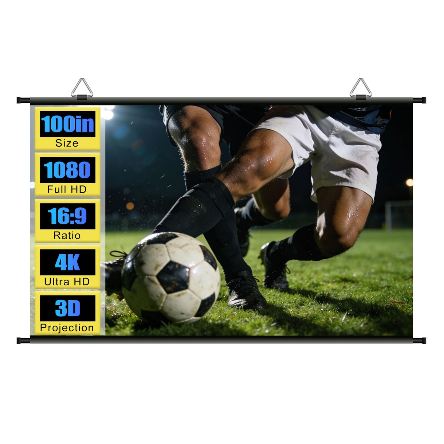 100 inch Projector Screen, Xiaohui Portable Movie Projector Screen for Indoor Outdoor, 4K Hanging ALR Projection Screen for Room Wall, Home Theater