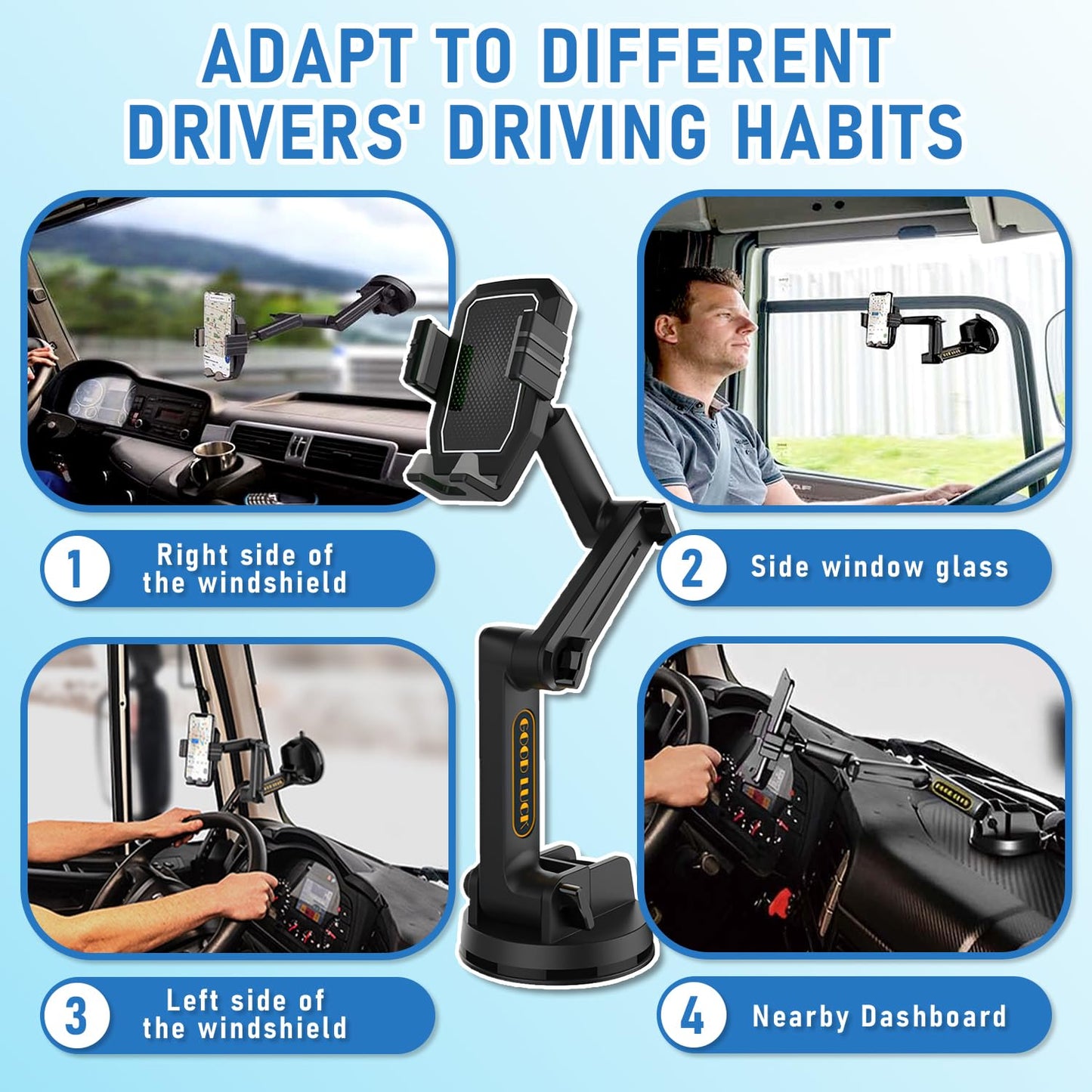 WUITIN Truck Phone Holder Mount,Car Phone Holder,Dashboard Windshield Phone Holder 16.9 inch Long Arm,Super Suction Cup Compatible with Pickup