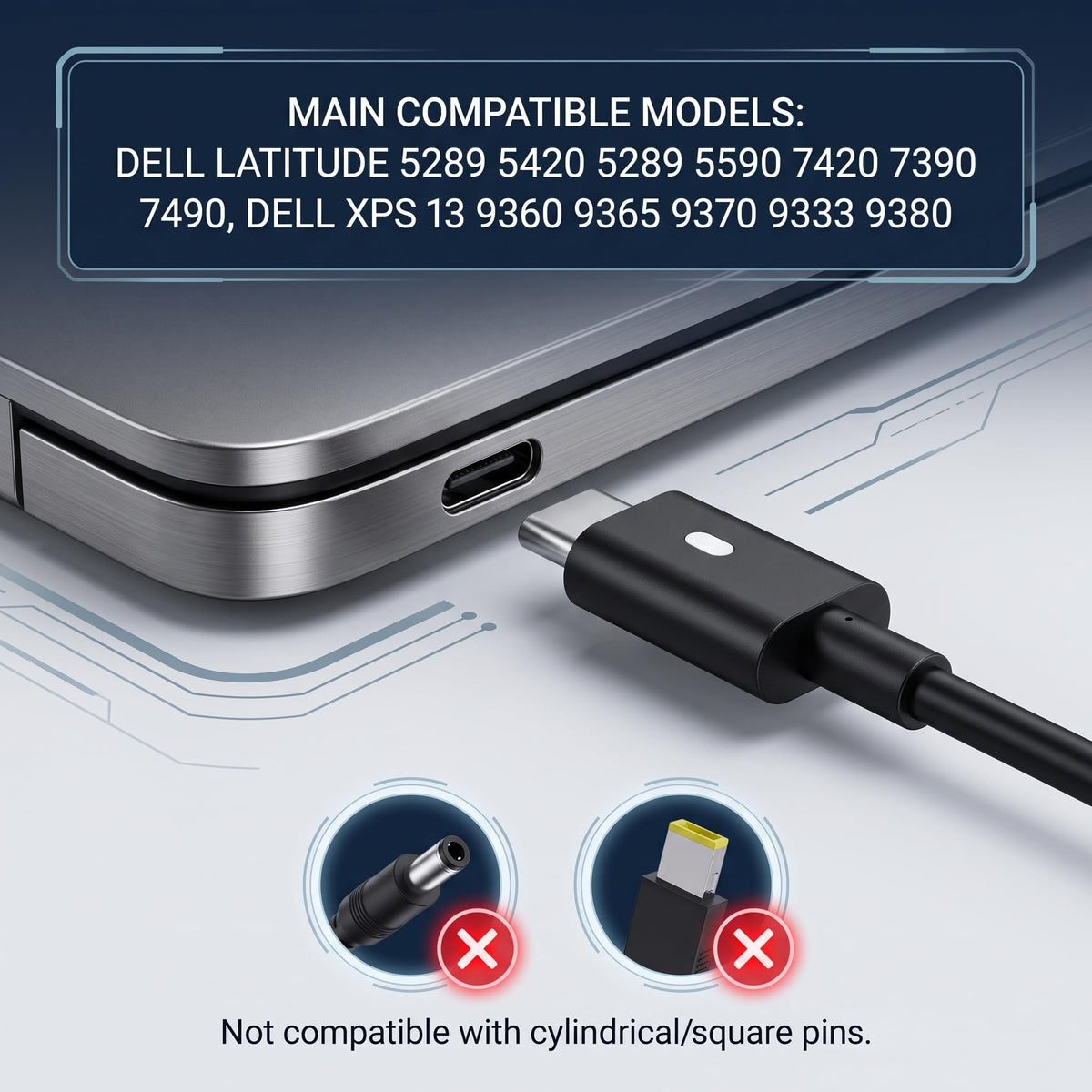 65W/watt Dell USB-C Laptop Charger Slim Power Adapter, for Dell Latitude 5289 5420 5289 5590 7420 7390 7490, Dell XPS 13 9360 9365 9370 9333 9380