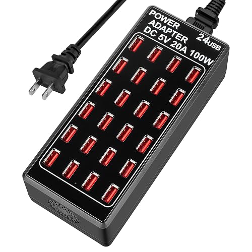 24-Port 100W (20 A) USB Charging Station, Home-Sized Desktop US? Fast Charger, Multiple USB Desktop Chargers for Hotels, Schools, Shops, Shopping
