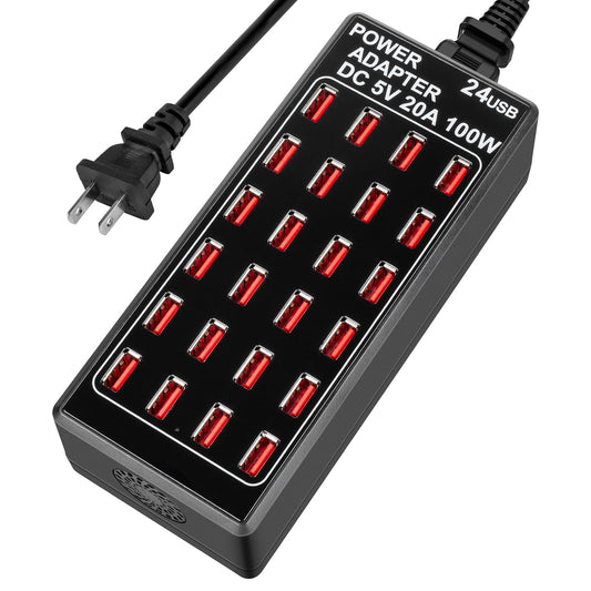 24-Port 100W (20 A) USB Charging Station, Home-Sized Desktop US? Fast Charger, Multiple USB Desktop Chargers for Hotels, Schools, Shops, Shopping