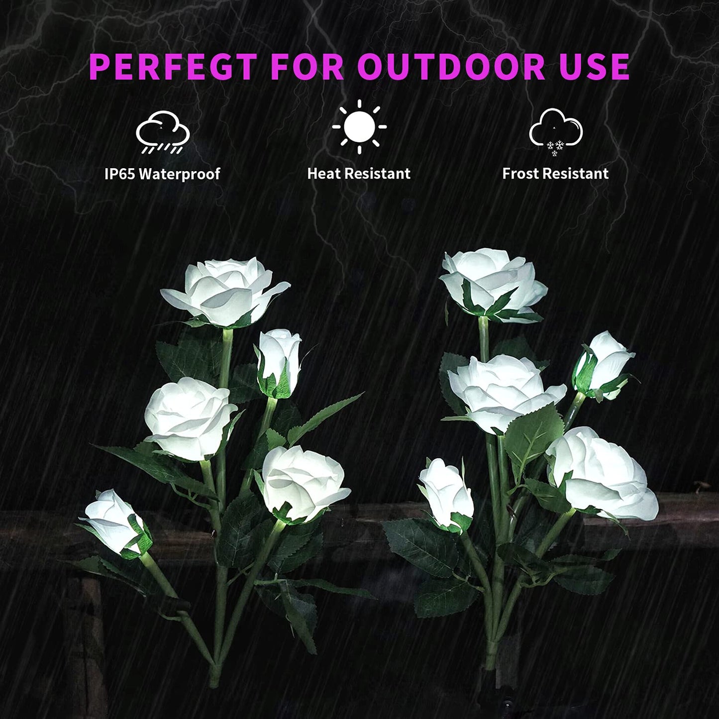Solar Garden Rose Lights, Decorman 2 Pack Realistic Solar Outdoor Flower Lights Waterproof LED Stake Landscape Decorative Lights with 10 Roses