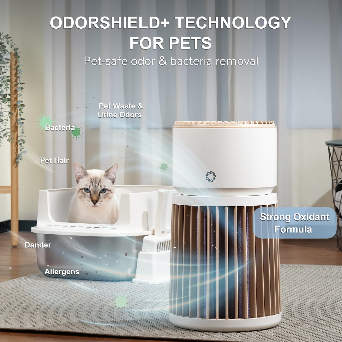 AIRTHEREAL Pet Air Purifier H13 HEPA Up to 2000 sq.ft, Auto Quality Sensor