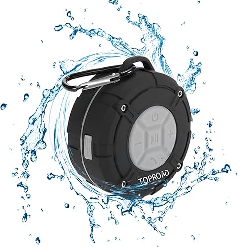 TOPROAD Portable Shower Speaker, IPX7 Waterproof Wireless Outdoor Speaker with HD Sound, 2 Suction Cups, Built-in Mic, Hands-Free Speakerphone