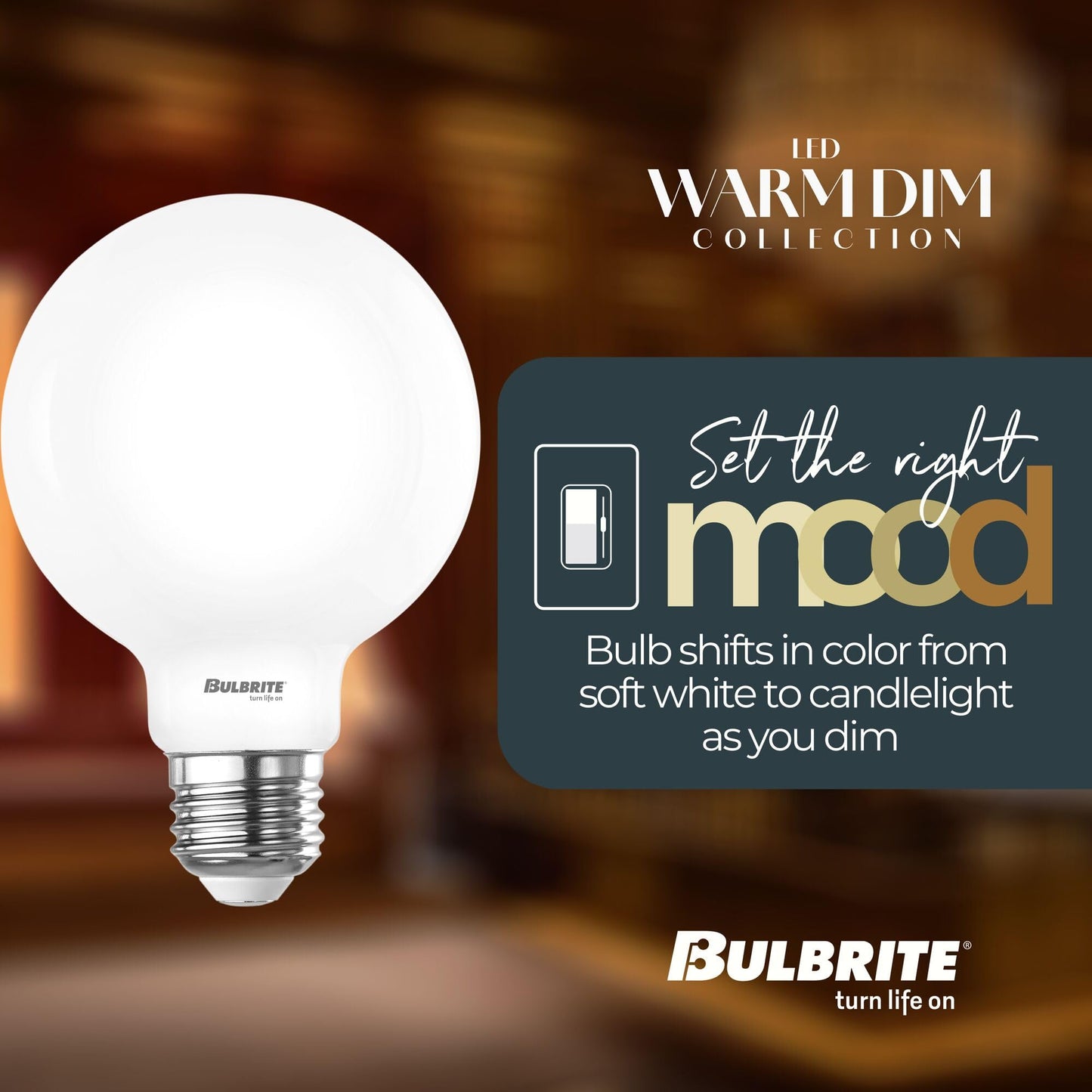 Bulbrite 9 Watt LED G25 Light Bulbs, Warm Dimming 3000K (Soft White) - 1800K (Candlelight), 800 Lumens
