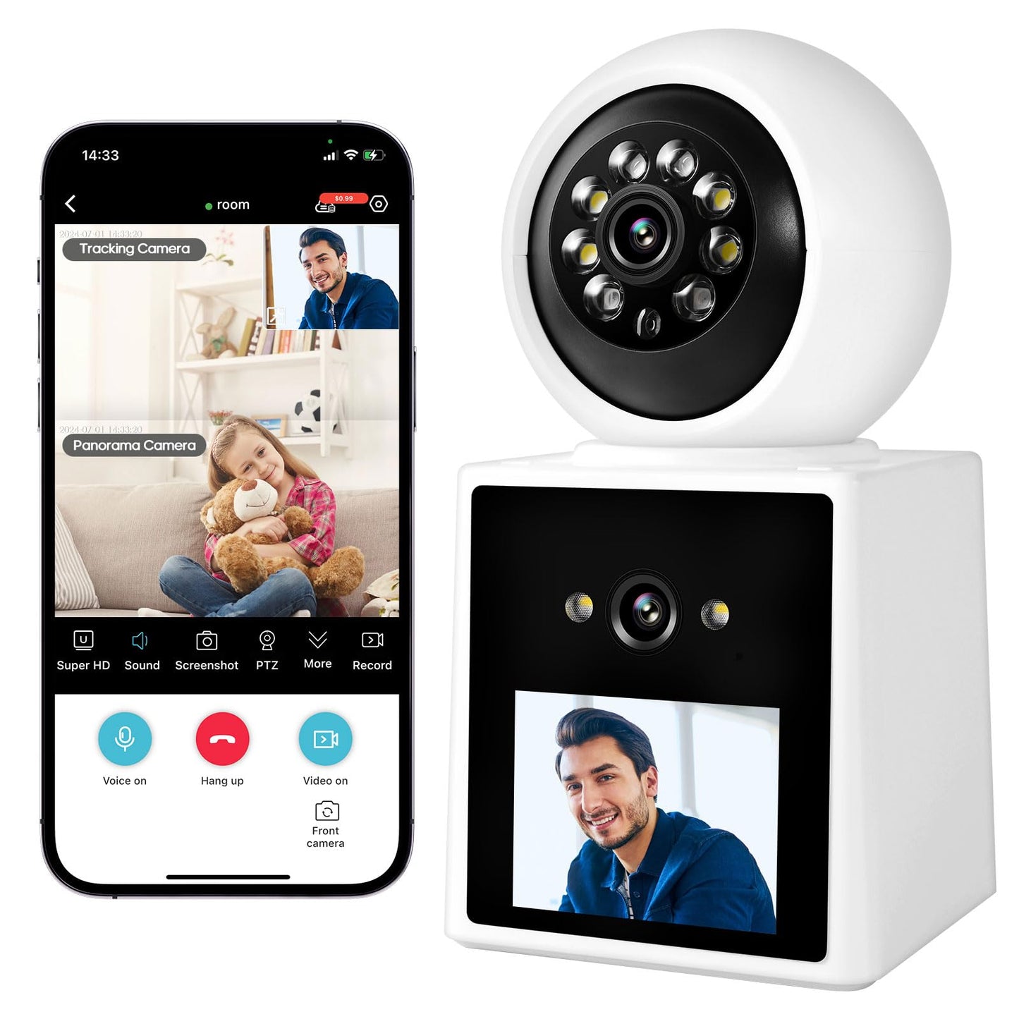 COOHILIGH Two-Way Video Call Security Camera with HD Screen, 1080P Indoor Home Security Camera, Indoor House Sitter Camera