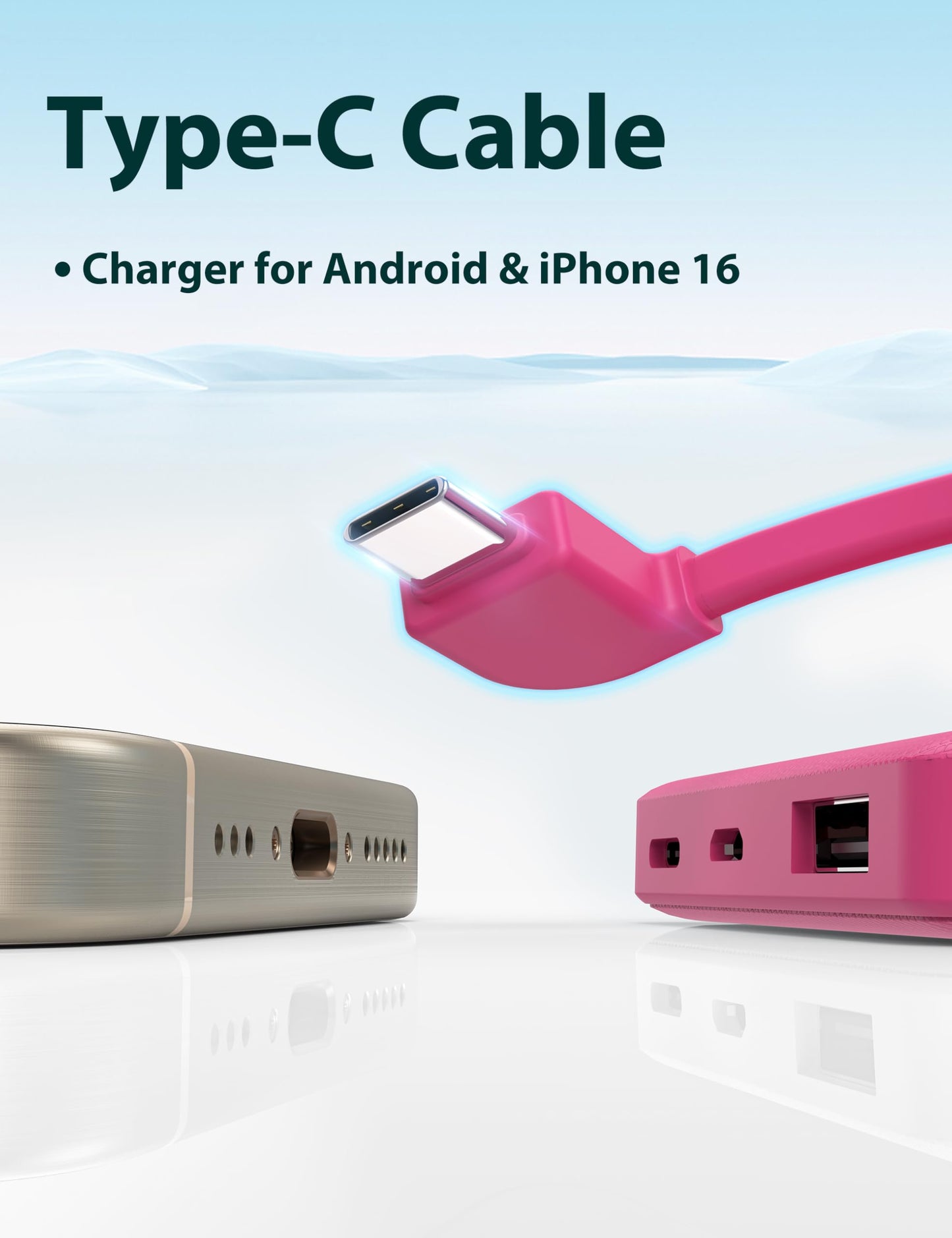 miisso 6000mah Ultra Slim Built in Cables Power Bank, Card Size Built in USB C Cords Battery Pack Portable Charger for Phones, 3 Output External