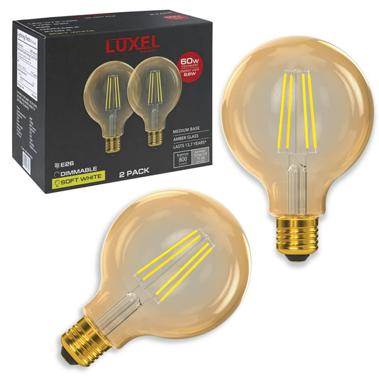 LUXEL GROUP Vintage LED Edison Bulbs G30/G95-8.8W Equivalent 60W - Dimmable Medium Brightness Soft White 2700K Antique LED Filament Bulbs - 800 Lumens