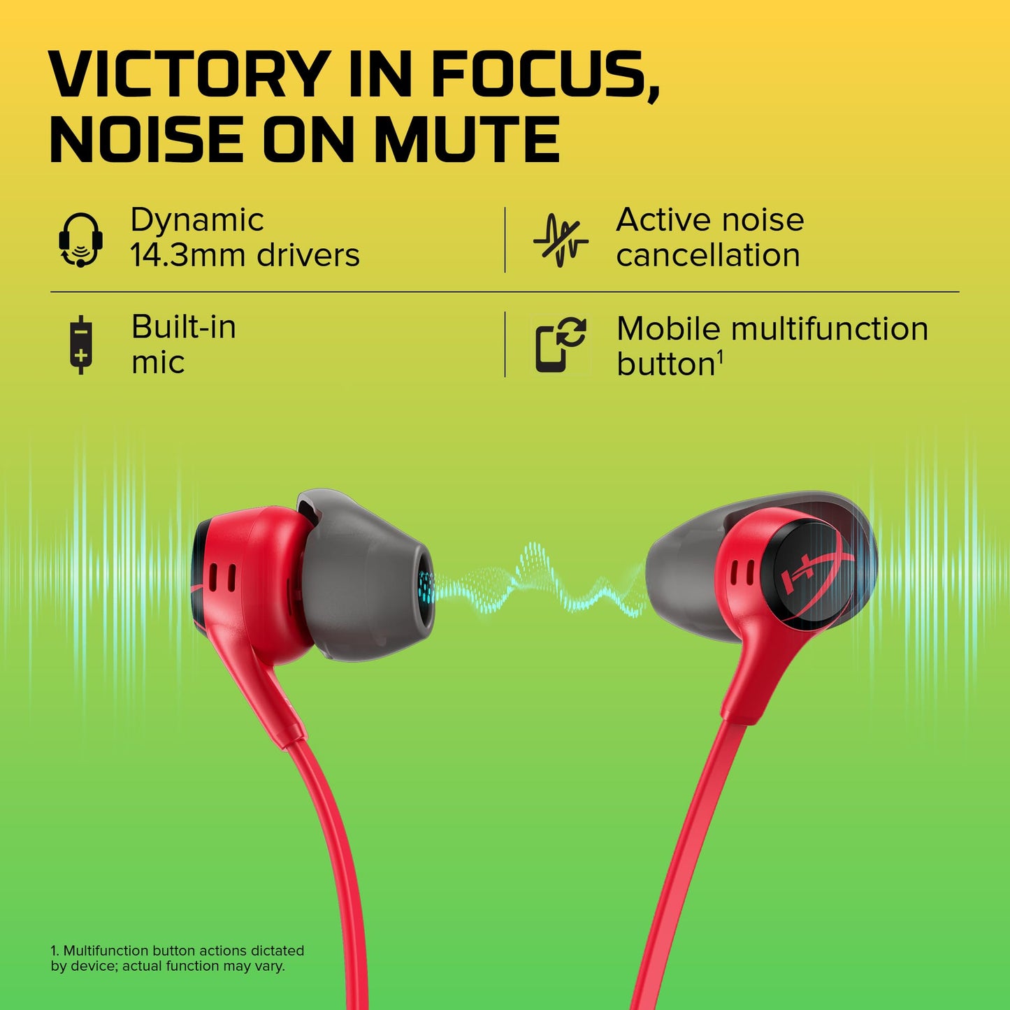 HyperX Cloud Earbuds II 14mm Drivers, Four Eartips, Hard-Shell Carrying Case, Low-Profile 90° Plug, 3.5mm Plug, Built-in Microphone, Multi-Function