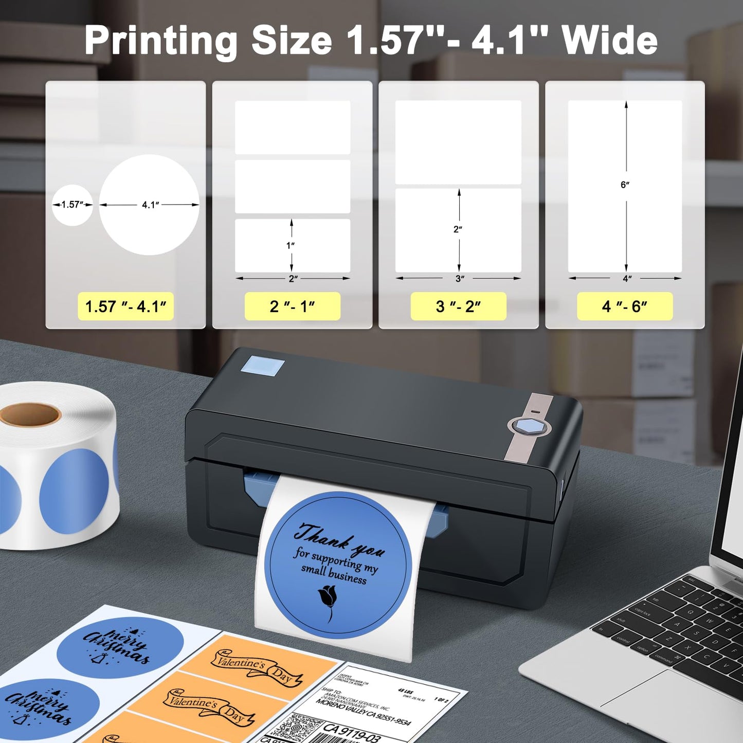 JADENS Bluetooth Thermal Shipping Label Printer - Wireless 4x6 Shipping Label Printer, Compatible with Android, iPhone, Windows & Mac, Widely Used