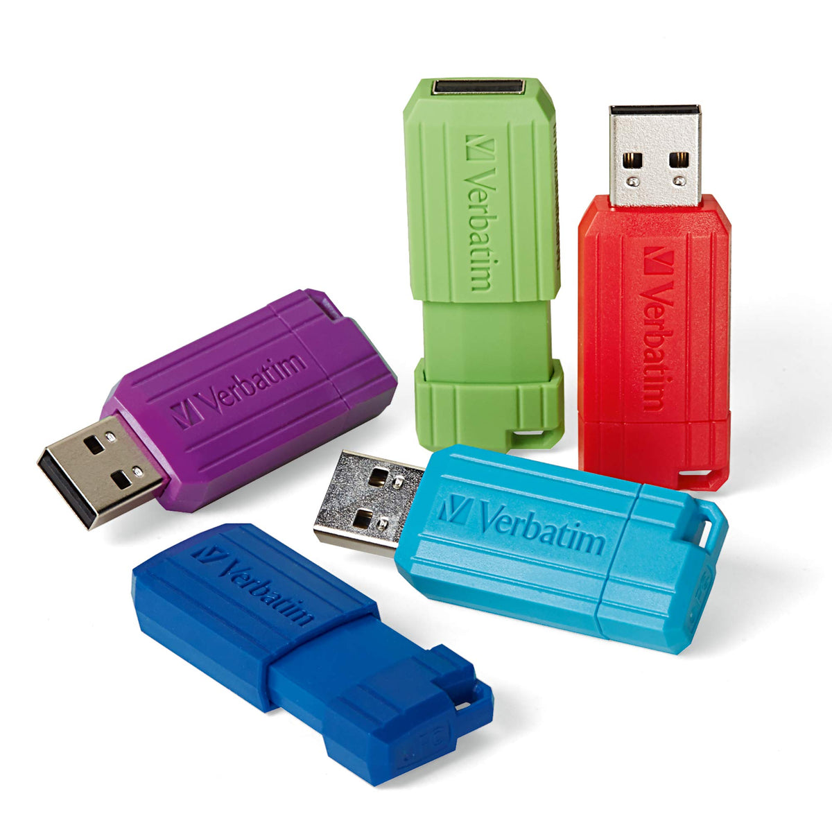 Verbatim 32GB Pinstripe Retractable USB 2.0 Flash Thumb Drive - 5 Pack - Multicolor (Green, Blue, Red, Purple, Cyan)…