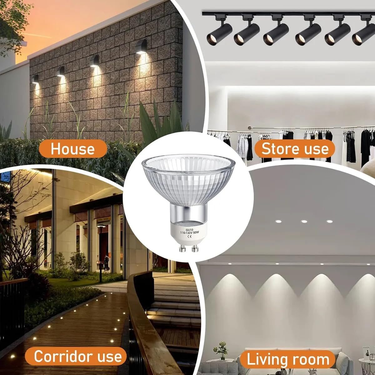 MOMIUCO GU10 Halogen Bulbs 120V 50W, Dimmable MR16 GU10+C with Glass Cover, 2700K Warm White Light Bulbs for Candle Warmer Lamp, Pack of 4