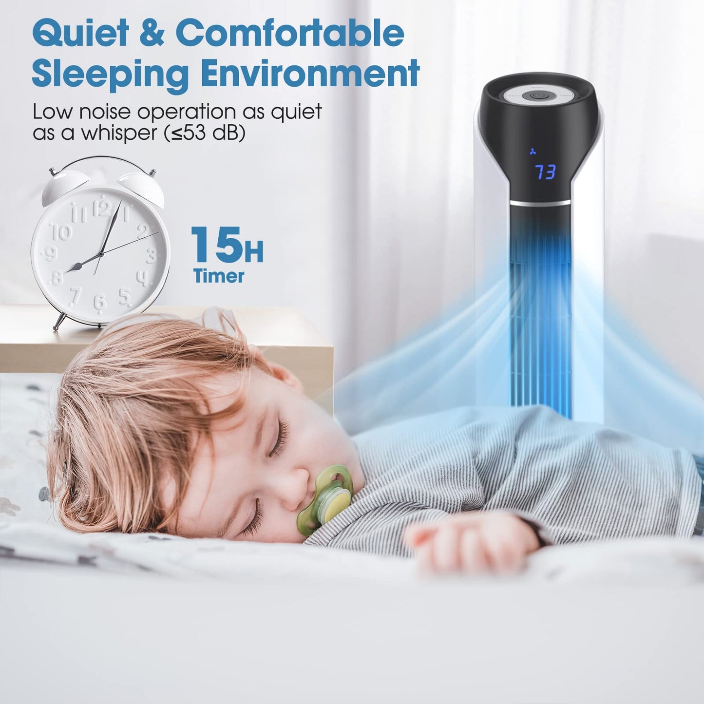LDAILY 48” Tower Fan, 80 °Oscillating Bladeless Fan w/Remote Control, LED Display, 15H Timer, 3 Speeds, 3 Modes, Portable Quiet Standing Fan