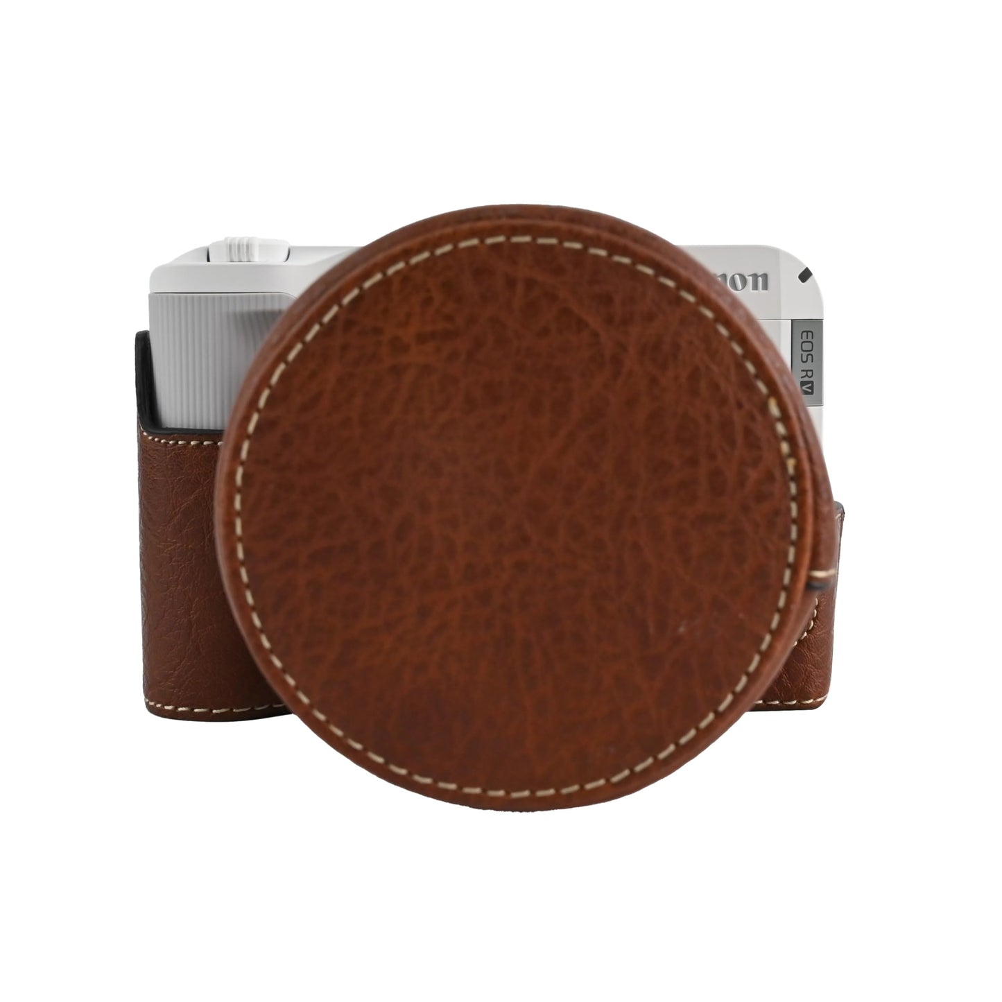 R50 V Case, BMAOLLONGB Handmade PU Leather Half Camera Case Bag Cover Bottom Opening Version for Canon Eos R50 V R50V with Neck Strap Lens Cover