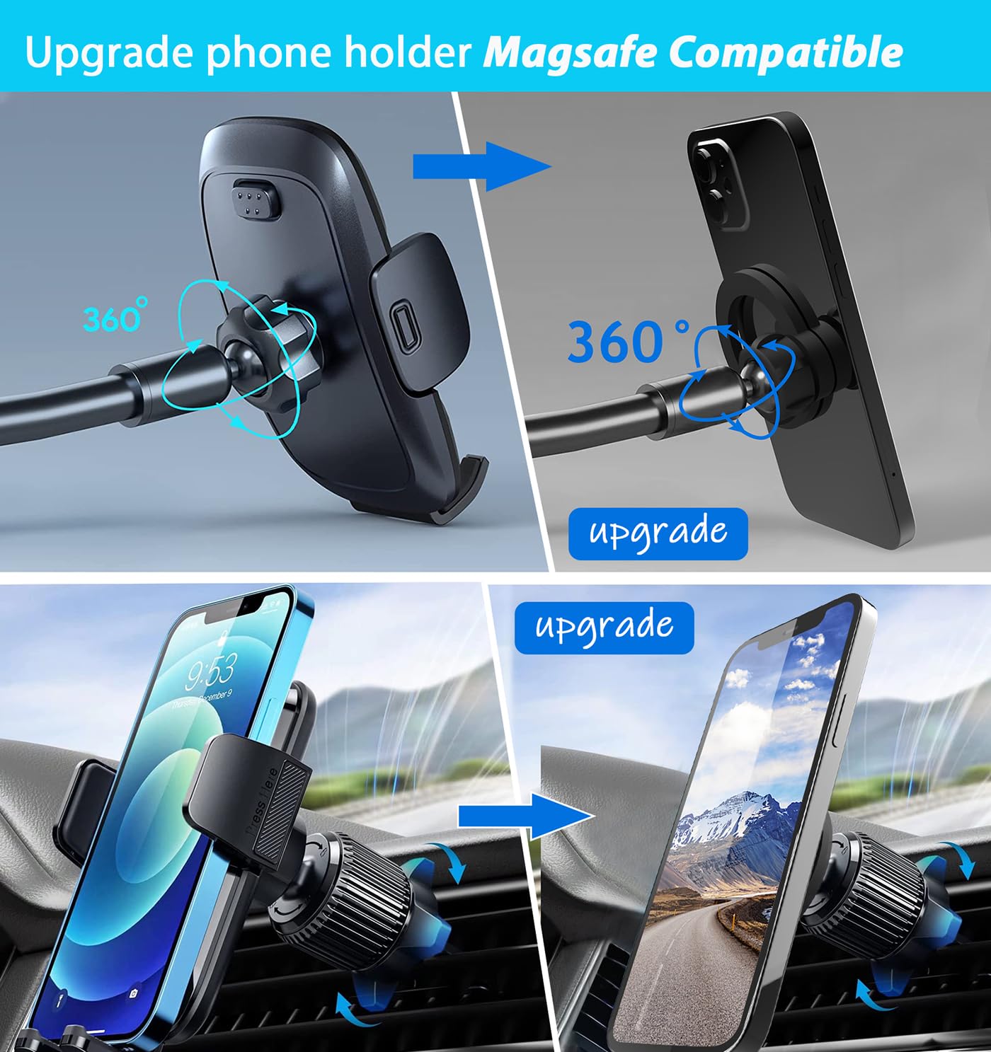 RECO Phone Magnetic Ball Mount Adapter Compatible with MagSafe, 360 Degree Rotate Mout Fit All 17mm/0.67inch Ball Joint Car Phone Holder, Compatible