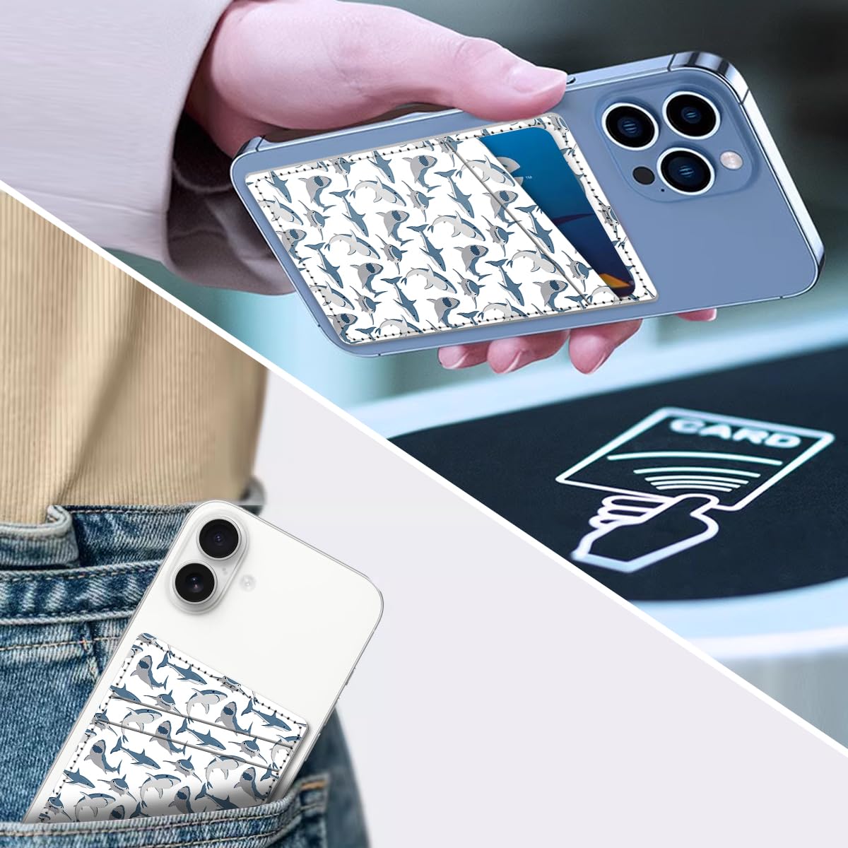 Aeltrp Phone Card Holder, Dual Pocket Leather Phone Wallet Adhesive Stick On, Cute Card Holder, Credit Card Holder for Phone Case Compatible with Most