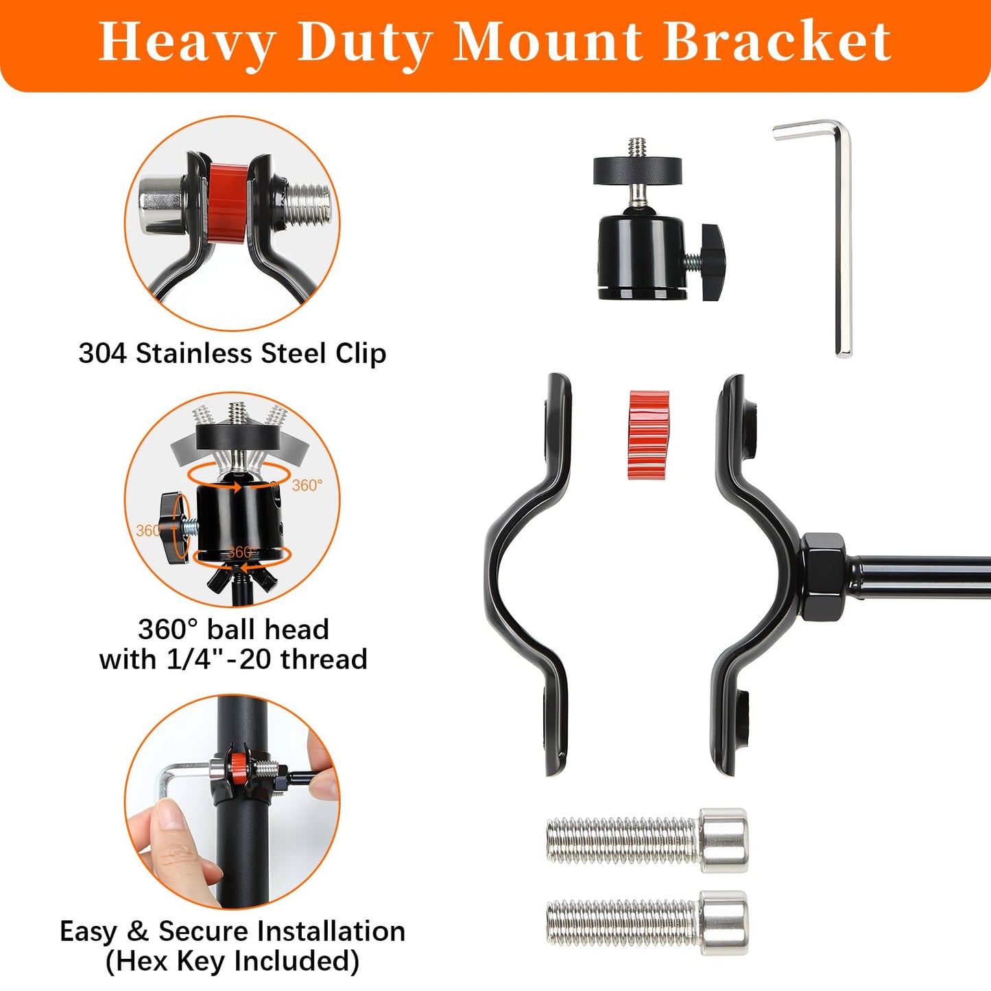 Side-Arm 1" to 1.2" Round Pole Mount for Trail Camera, Heavy-Duty Mounting Bracket with 1/4" Tripod Multi-Pivot for Hunting Cameras & Solar Panels