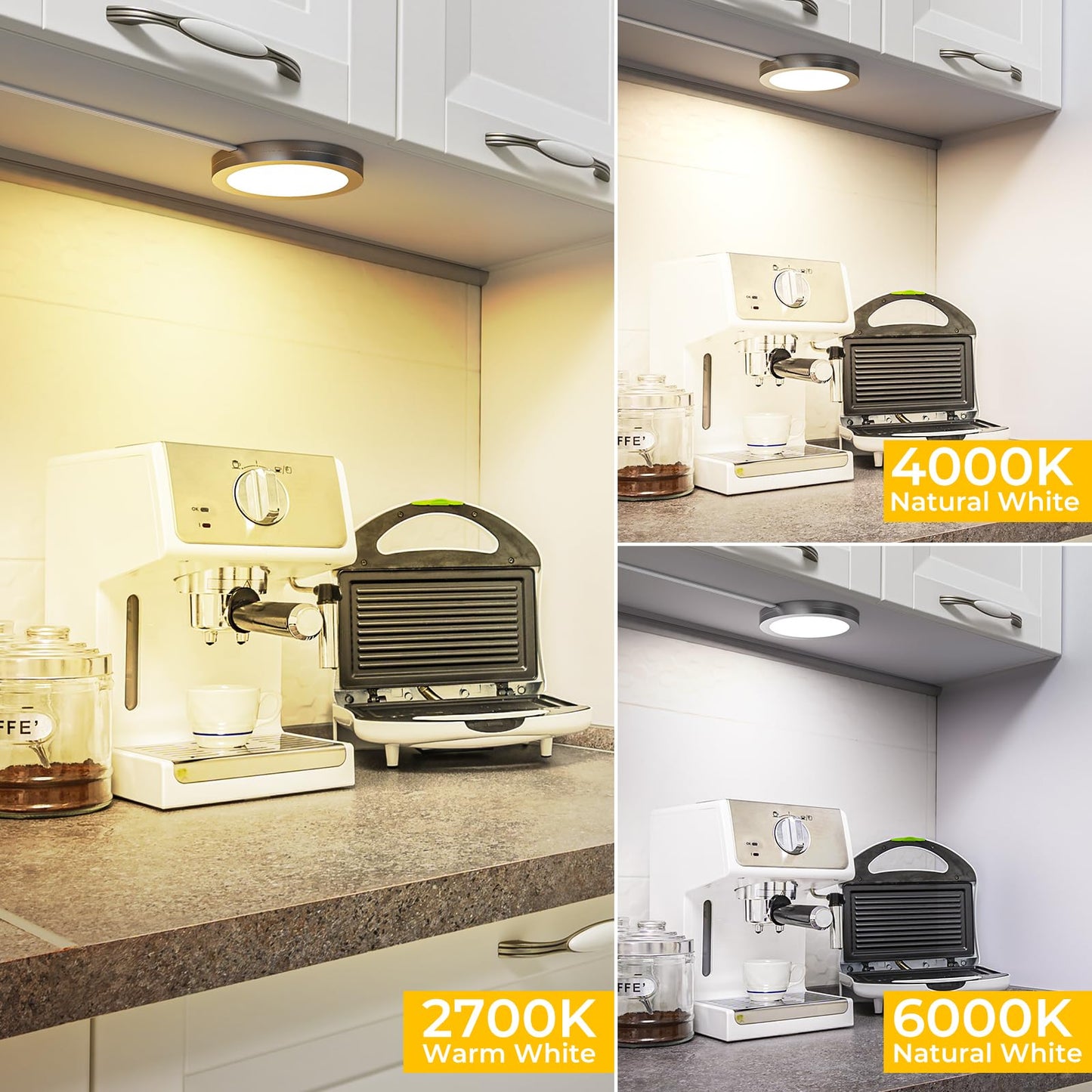 ANTOTEN 2 Pack Puck Lights 5V Single USB Powered,3 Color Temperature Adjustable & Dimmable Under Cabinet Light,3D Printer LED Lamp Kit