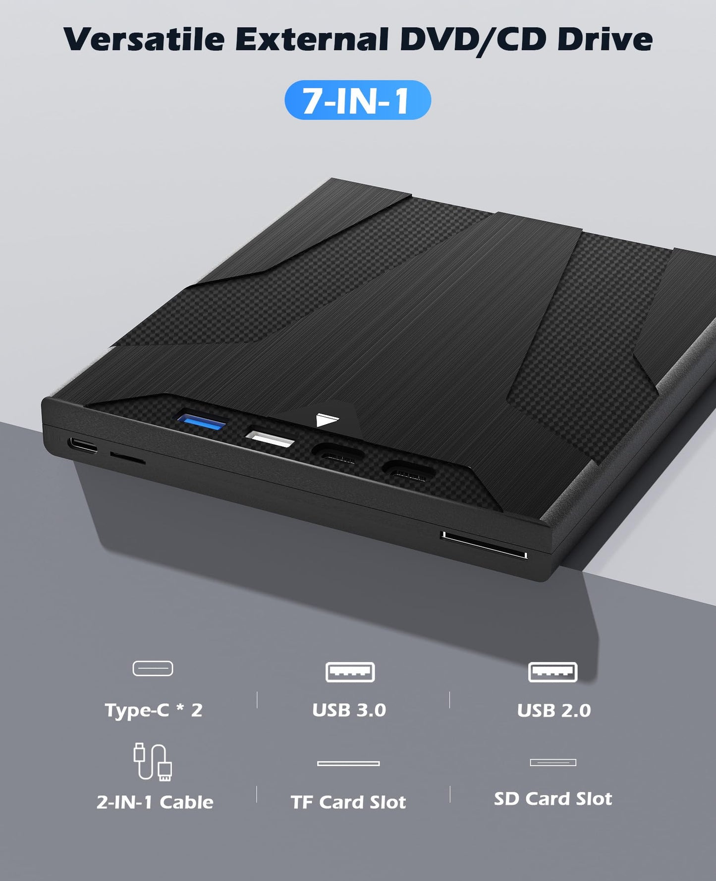 Wbacon 8 in 1 External CD/DVD Drive for Laptop, Slot-Loading CD Reader for Laptop, CDs Drive External USB DVD Drive Externals CD Burner Compatible