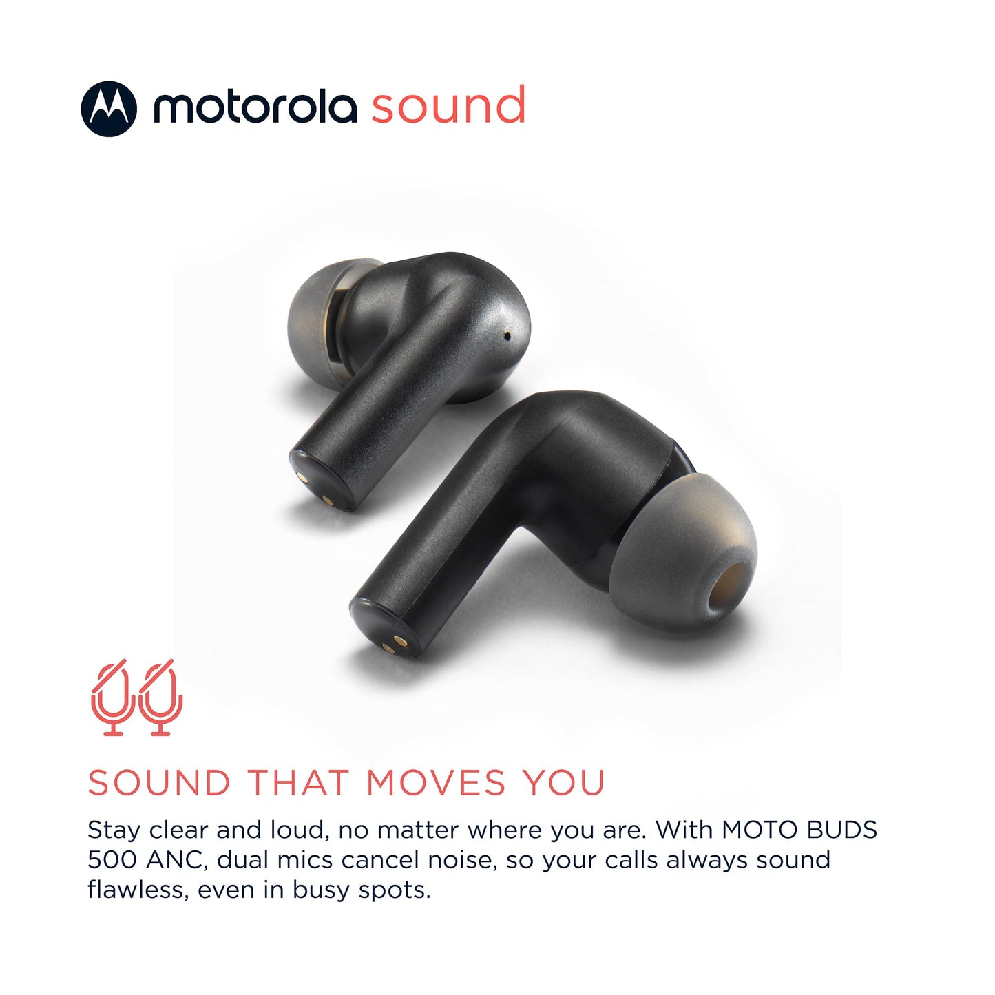 Motorola Sound Moto Buds 500 ANC True Wireless Earbuds, IPX4 Water Resistant Touch Control Ear Buds with Dual Noise Cancelling Microphone, Charging