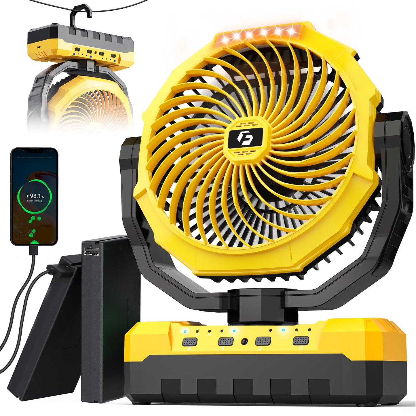 36000mAh Camping Fan,120H Rechargeable Fan Portable with Detachable Battery