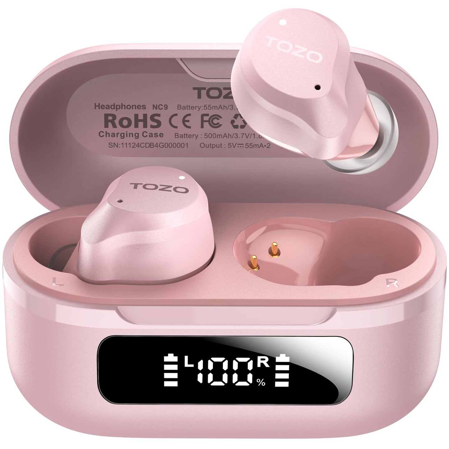 TOZO NC9 Hybrid Active Noise Cancelling Wireless Earbuds, 60H, LED Display