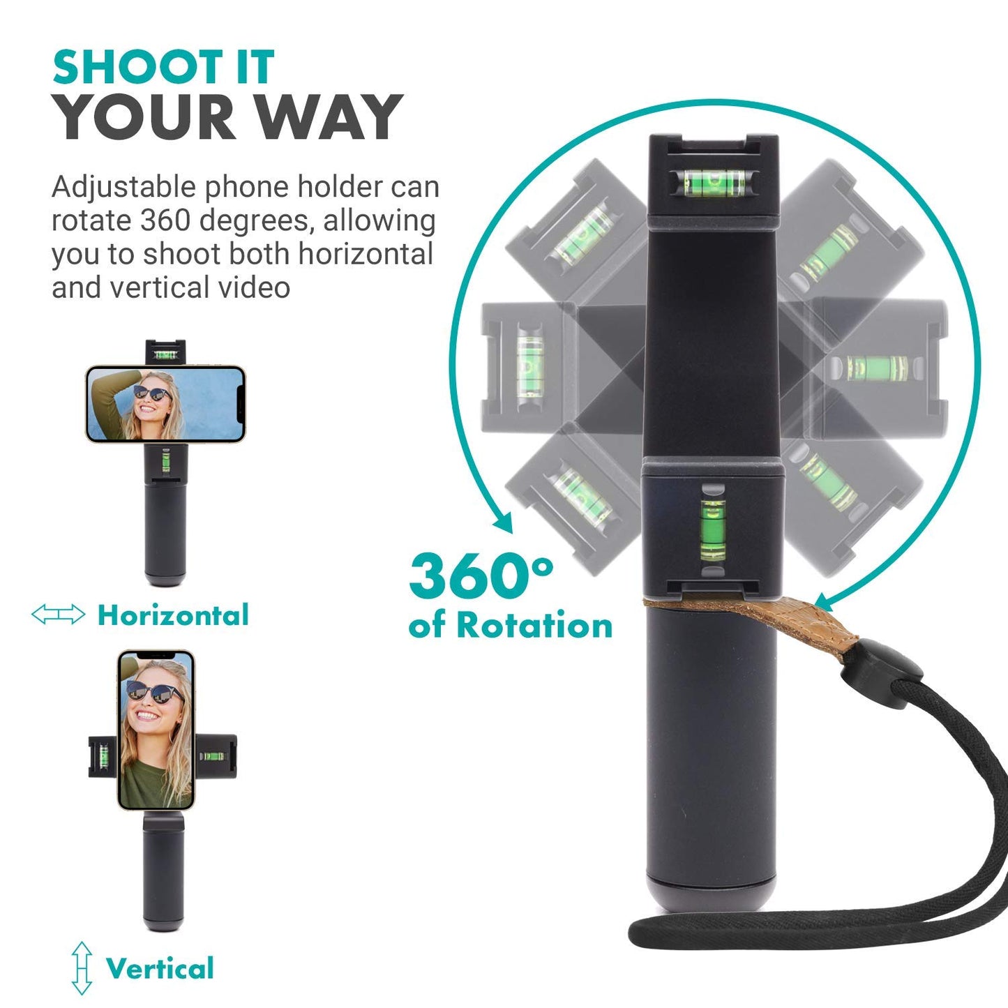 Movo P-3 Rotating Phone Tripod with Cold Shoe Mount for Light, Mic, or Grip - Compatible with iPhone, Samsung, Google, Android Phones