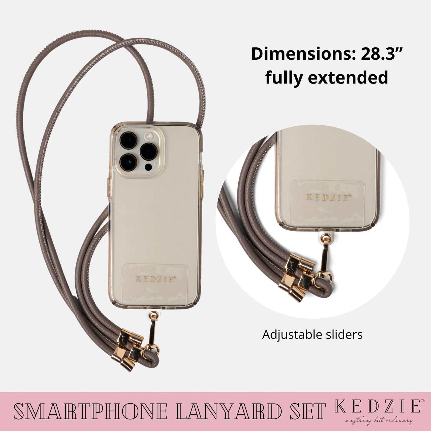 KEDZIE Smartphone Lanyard Set Vegan Leather Universal Phone Lanyard Adjustable Sliders Compatible with Most Smartphones - Gray