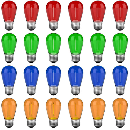 VISTERLITE S14 Colored LED String Light Bulbs, 1 Watt Plastic Shatterproof LED Replacement Bulbs for Indoor Outdoor Patio String Light, E26 Medium