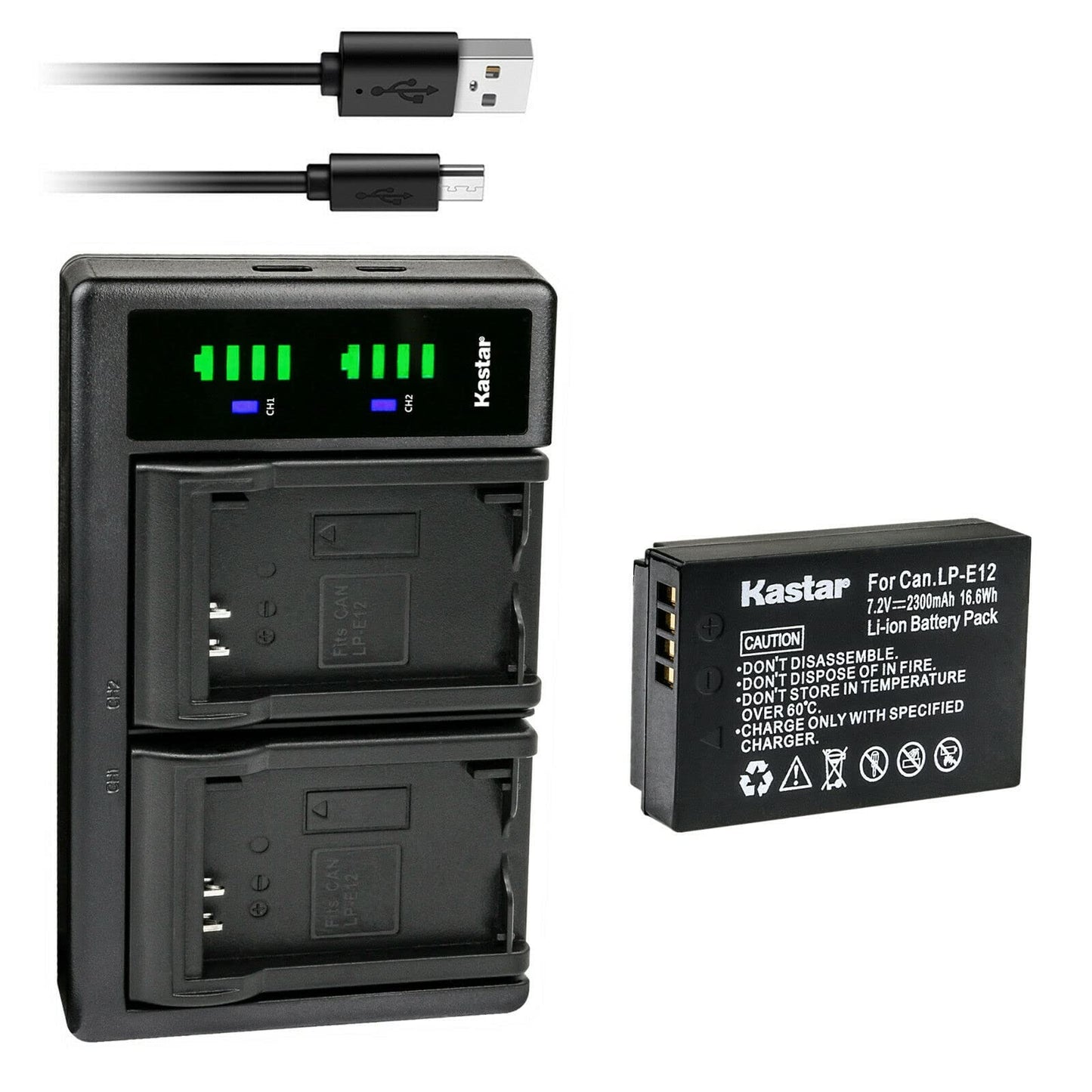 Kastar 1-Pack Battery and LTD2 USB Charger Replacement for Canon LP-E12, LC-E12E Charger, EOS 100D, EOS M Series Cameras