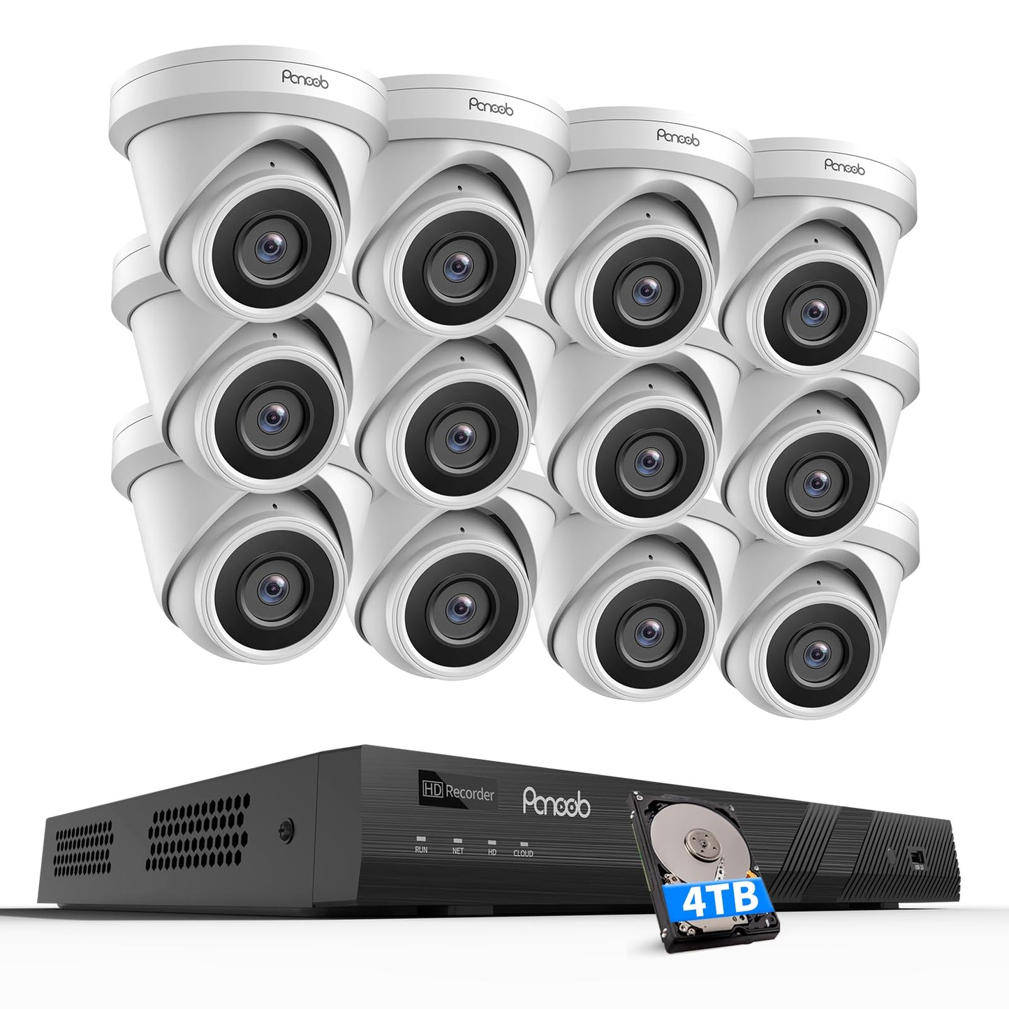 PANOOB 16 Channel Security Camera System 4K PoE, 12x 8MP Wired IP Turret Dome Camera with AI Human Vehicle Detection, Built-in Mic, Remote Access 24-7