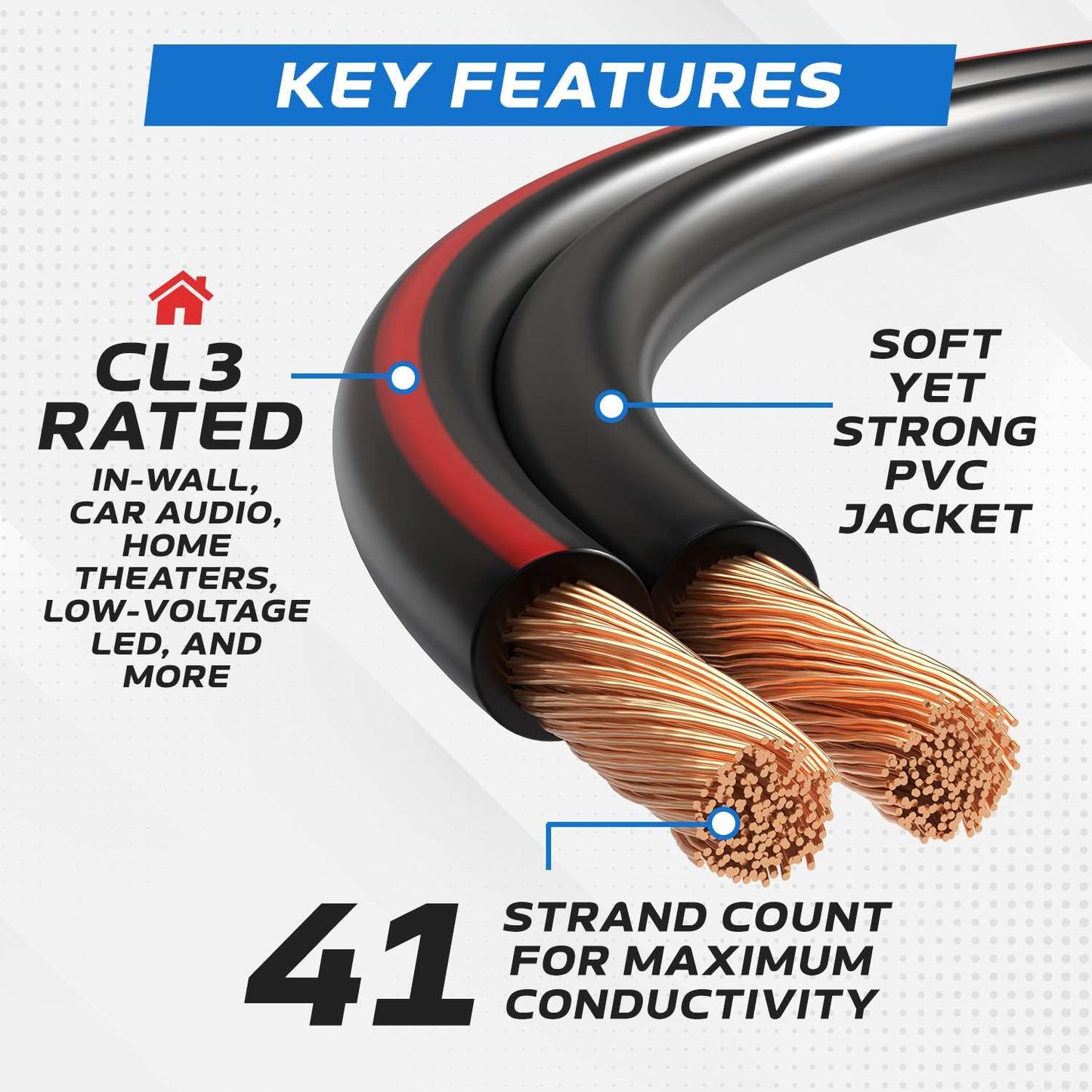 Cables Direct Online Speaker Cable 500FT 14AWG 2 Conductors (14/2) CL3 Rated CCA (Copper Clad Aluminum) Black Jacket Compatible with Low Voltage LED