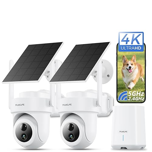 MUBILIFE 4K Security Cameras Wireless Outdoor, No Subscription, 8MP Solar Powered Cameras for Home Security, 64GB Local Storage, AI Auto Tracking