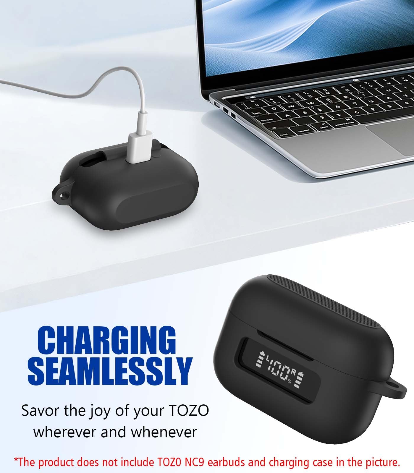 AGENTNANO for TOZ0 NC9(2024) Case Cover, Silicone Protective Battery Display Visible Design Cover ONLY for TOZO NC9 Hybrid Active Noise Cancelling