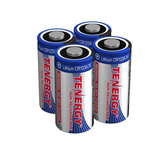 Tenergy 3V CR123A Lithium Battery, High Performance CR123A Cell Batteries PTC Protected for Smart Sensors 4 Pack (Non-Rechargeable)