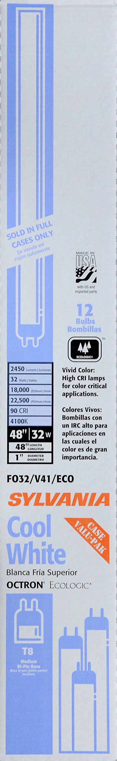 LEDVANCE 48" T8 Octron Fluorescent Tube Ecologic Lamp, 32W, Bi-Pin Base, 2450 Lumens, 4100K, 90 CRI, Rapid and Instant Start (22433), Cool White, 1