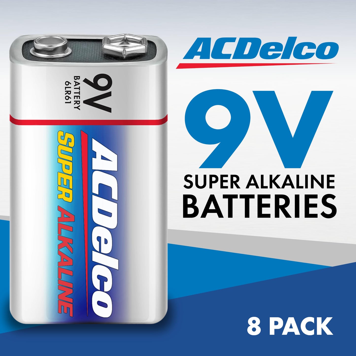ACDelco 8-Count 9V Batteries, Maximum Power Super Alkaline Battery for Home and Office, 7-Year Shelf Life, Reclosable Packaging