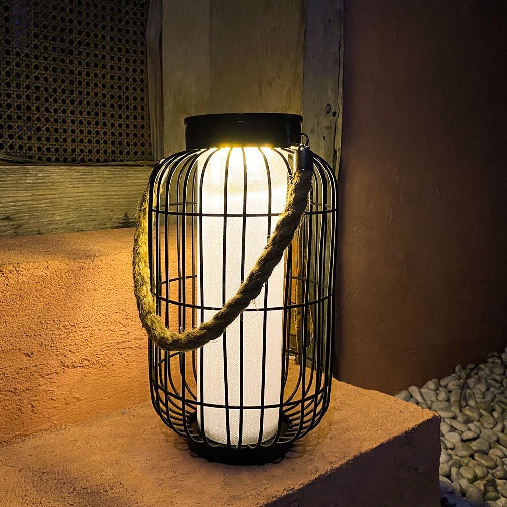 baterysu Large Outdoor Solar Lanterns Hanging Light Waterproof LED Garden Lights solar powered Retro Metal Auto On Off Table Lamp for Garden Patio