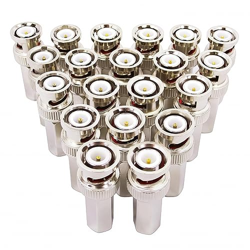 BeElion 20 PCS BNC Male Twist-on Connector for RG59 Coaxial Cable - 75 Ohm, Nickel-Plated Phosphor Bronze Housing, Brass Contacts - for CCTV Security