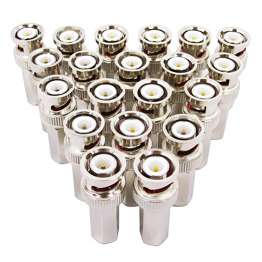 BeElion 20 PCS BNC Male Twist-on Connector for RG59 Coaxial Cable - 75 Ohm, Nickel-Plated Phosphor Bronze Housing, Brass Contacts - for CCTV Security