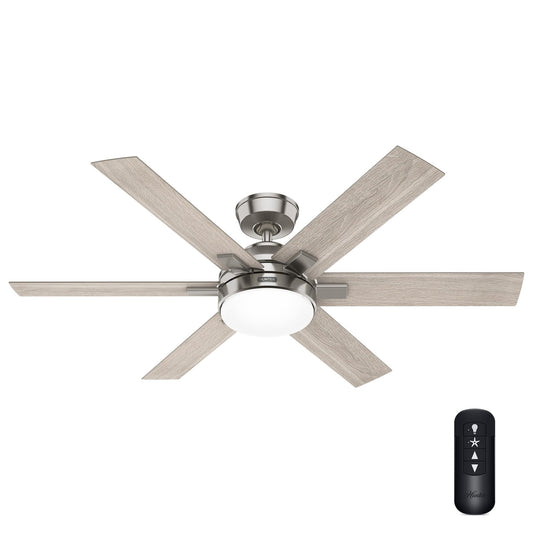 Hunter Fan 52 inch Brushed Nickel Indoor Ceiling Fan with Light and Remote for Bedroom, Large Room/Great Room, Dining Room, Kitchen, Office (Renewed)