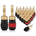 WGGE WG-008 24K Gold Safety Speaker Connector Banana Plugs for Speaker Wire, Wall Plate, Home Theater, Audio/Video Receiver, and Sound Systems ((12